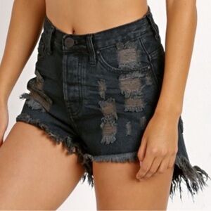 NWT Revolve One X One Teaspoon Fox Black High Waist Bonita Denim Short